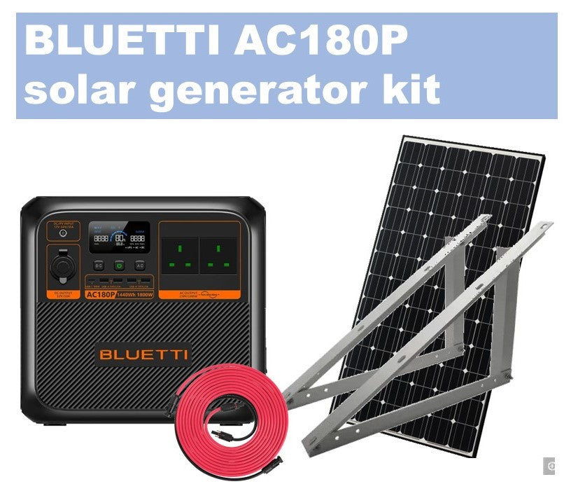 Off-grid kit: Bluetti AC180P solar generator + 400Wp solar panel, mounting and cable accessories