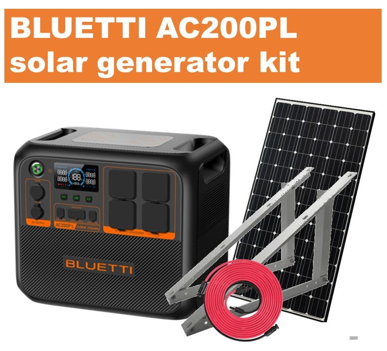 Off-grid kit: Bluetti AC200PL solar generator + 570Wp solar panel, mounting and cable accessories