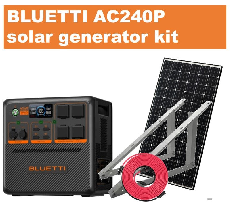 Off-grid kit: Bluetti AC240P solar generator + 570Wp solar panel, mounting and cable accessories