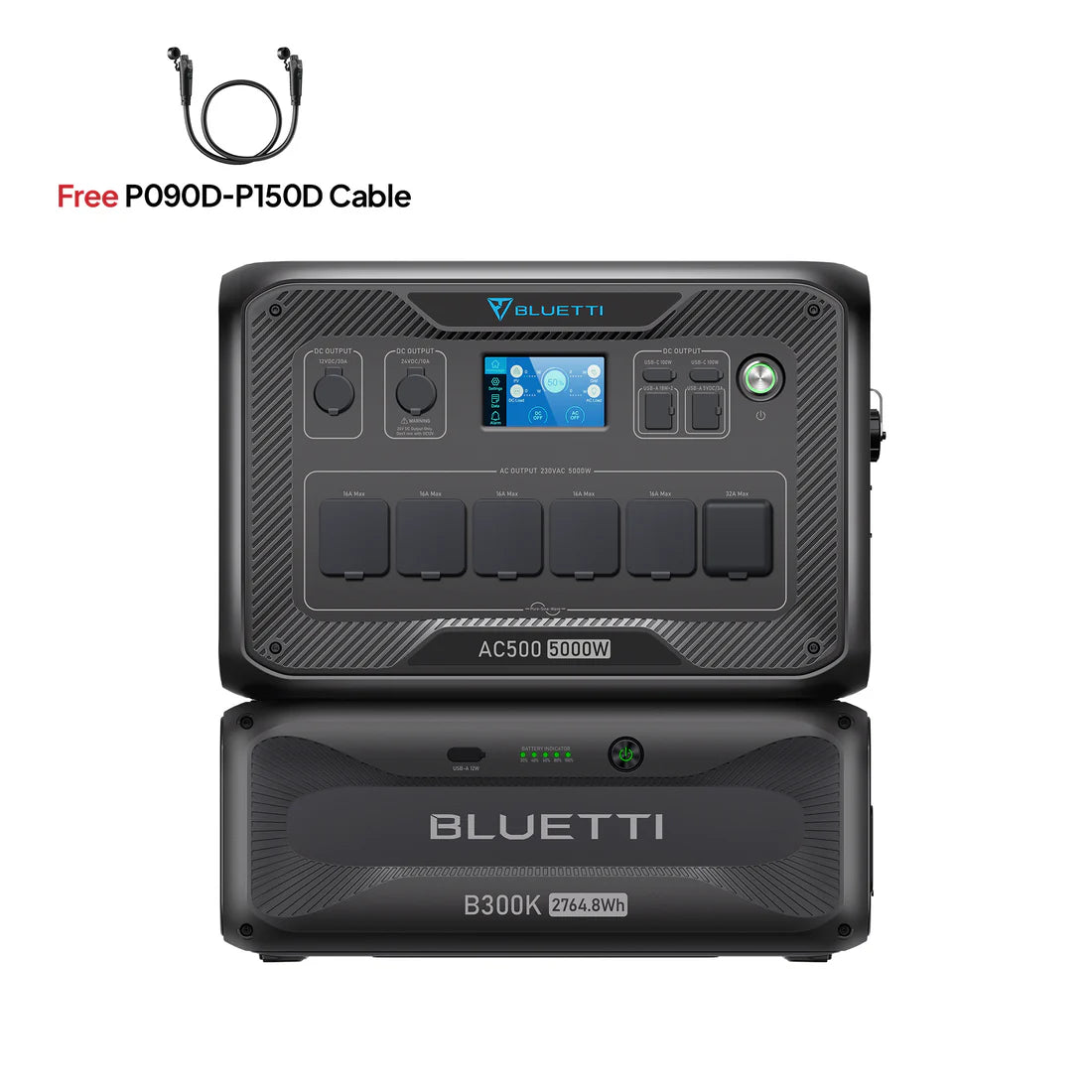 Off-grid kit: Bluetti AC500 solar generator, B300K battery, 465Wp solar panel, mounting and cable accessories