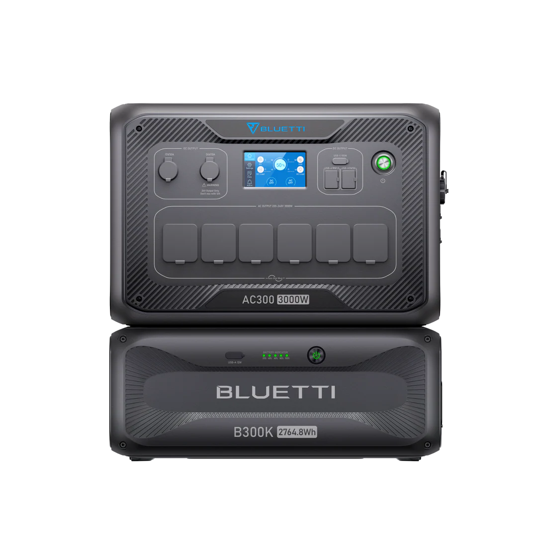 Off-grid kit: Bluetti AC300 solar generator, B300K battery, 465Wp solar panel, mounting and cable accessories