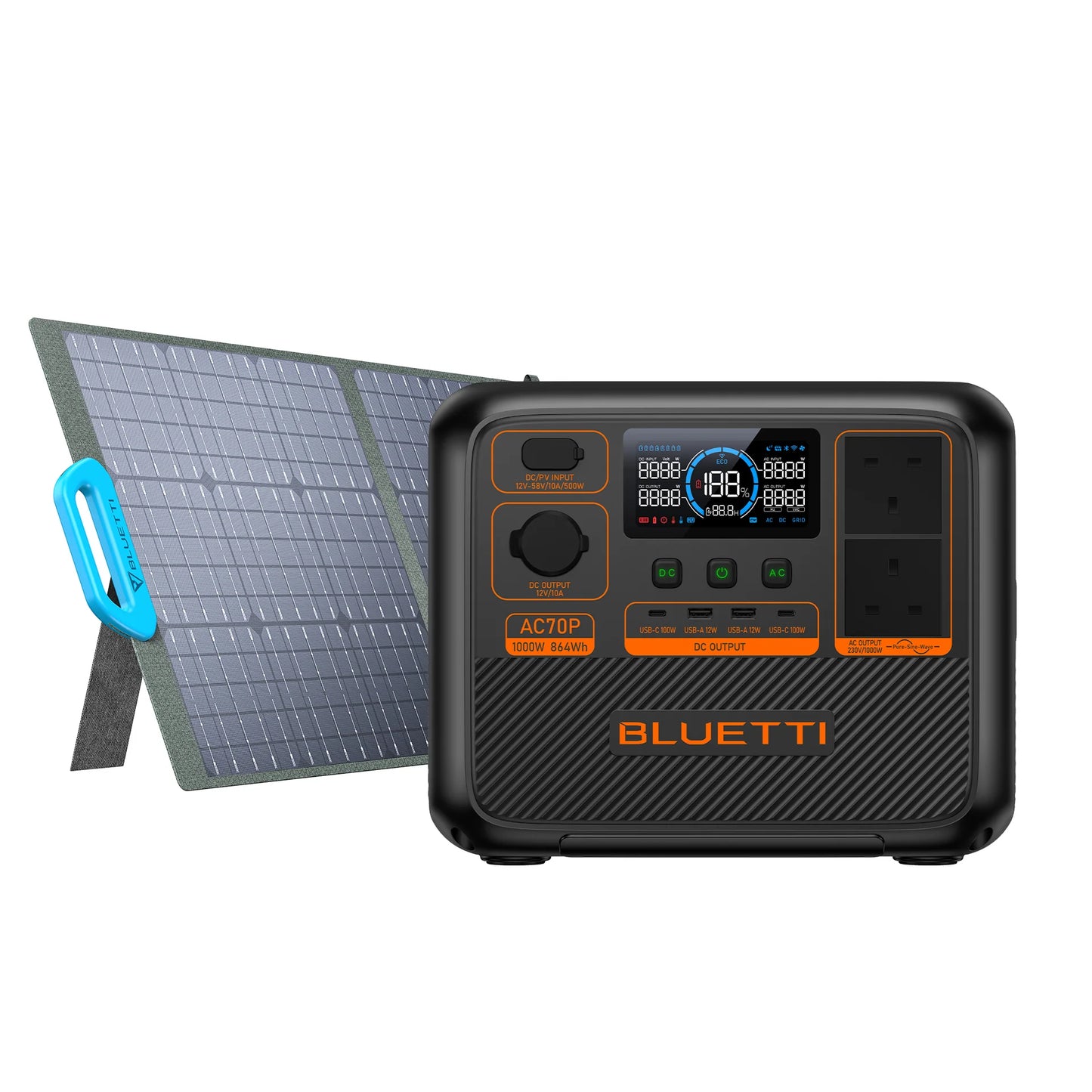 Off-grid kit: Bluetti AC70P portable solar power station + MP200 foldable solar panel