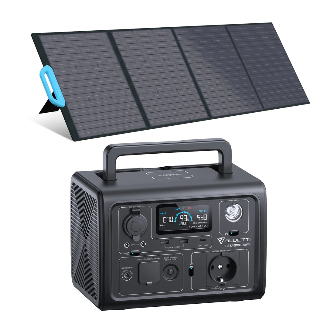 Off-grid kit: Bluetti EB3A solar generator + PV200 foldable solar panel