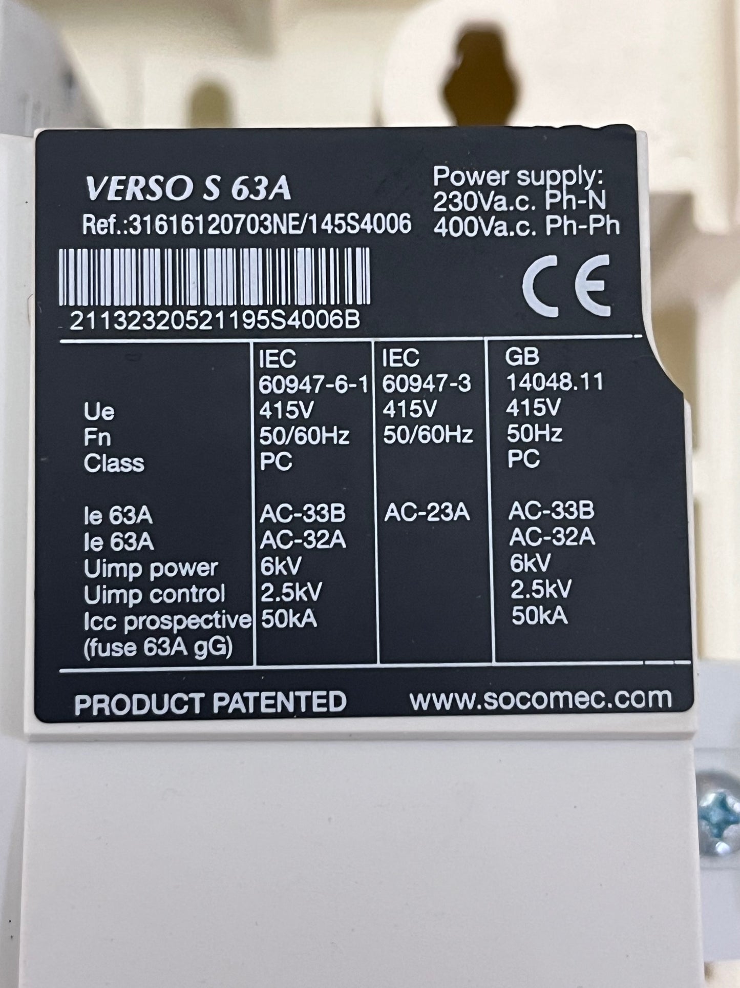 KOHLER SDMO VERSO-S 3 phase 63A automatic changeover transfer switch - project overflow item / pre-owned